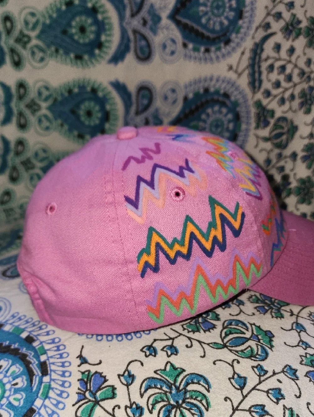 Pink Zigzag Embroidered Baseball Cap - Picture 2 of 4